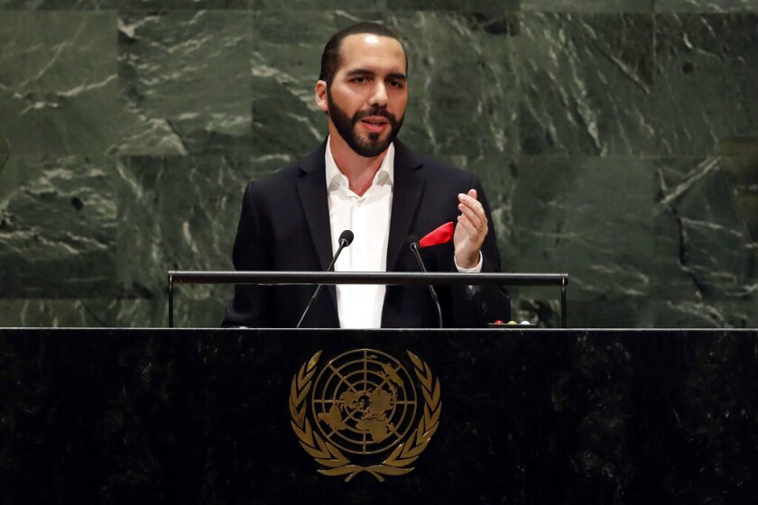 El presidente de El Salvador, Nayib Bukele, se dirige a la Asamblea General de las Naciones Unidas en 2019.